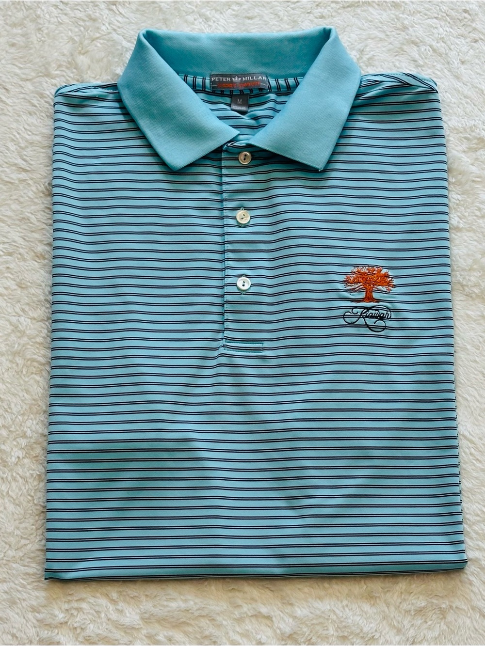 Peter Millar Summer Comfort Golf Polo Mens M Fits Large Kiawah Island Blue Strip